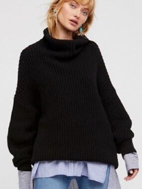 FREE PEOPLE FP Chunky Black Cowl Neck Sweater Oversized Loose Fitting Top